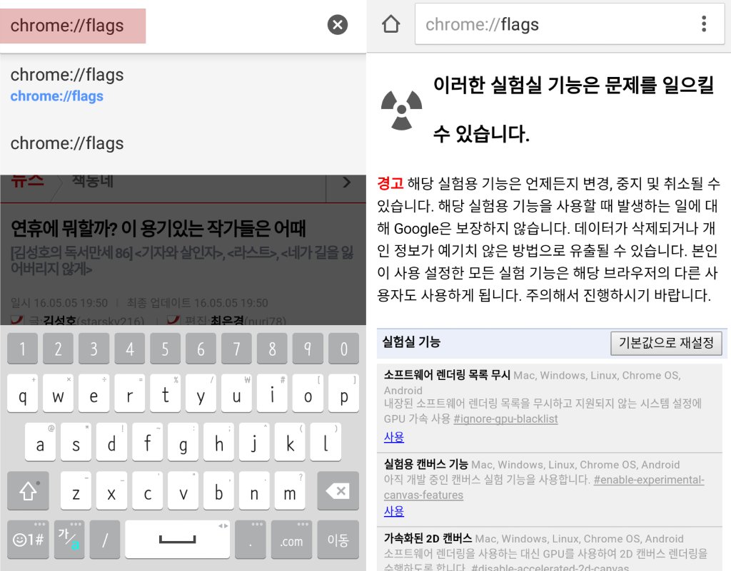 크롬 실험실 기능 페이지