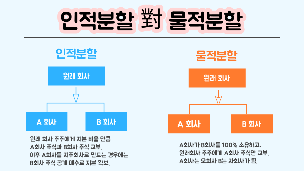 인적분활과 물적분할의 차이와 지주회사 설립 과정 – e노하우